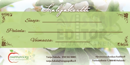 Omppupoku lahjakortti graafinen suunnittelu