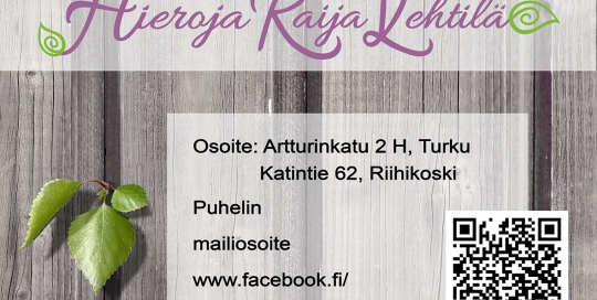käyntikortin suunnittelu Hieroja Raija Lehtilä