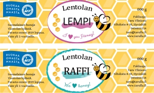 Lehtolan hunaja etiketit Lempi ja Raffi